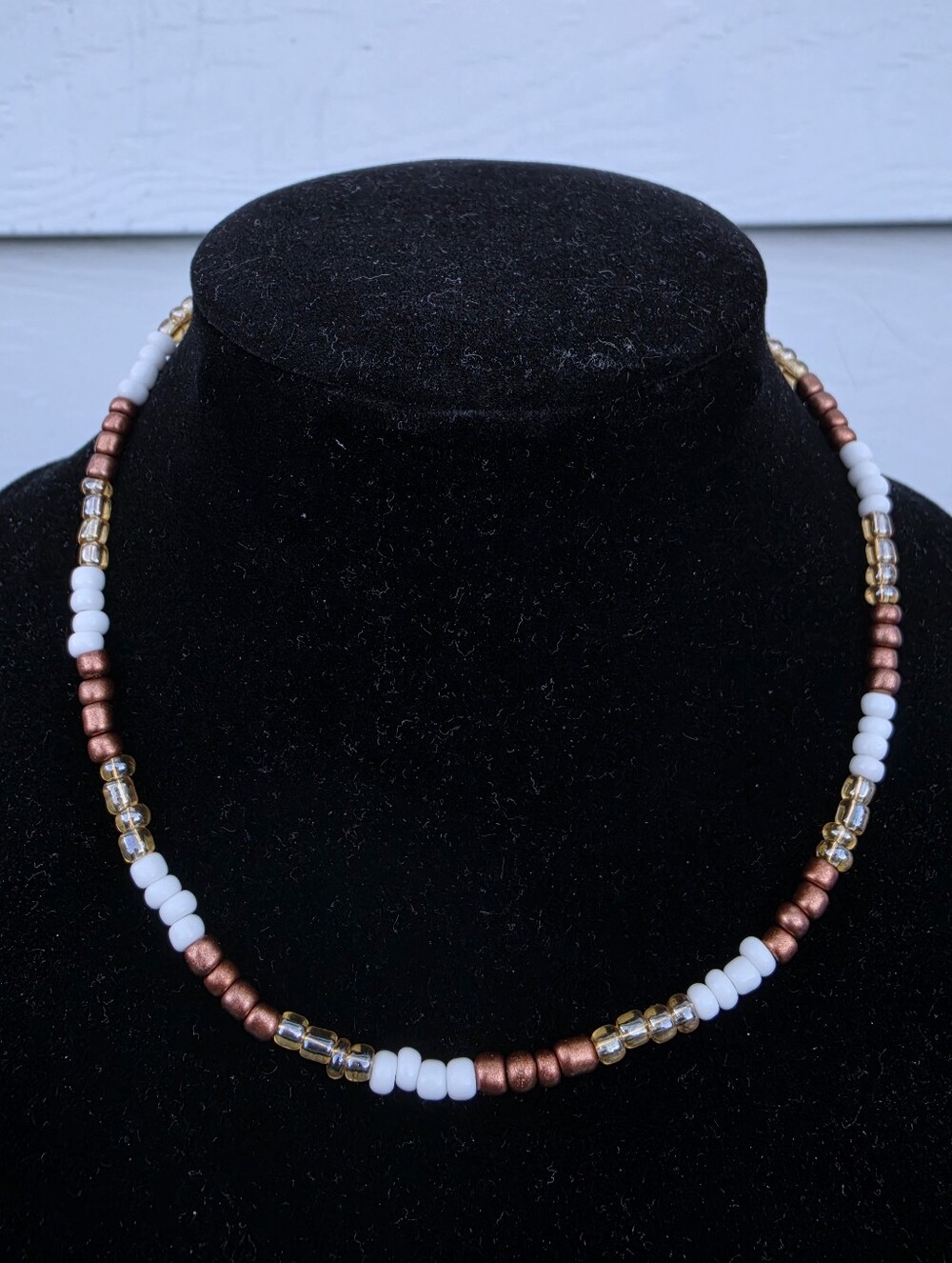 Seed Bead Choker Necklace | Copper White Amber Glass Beads